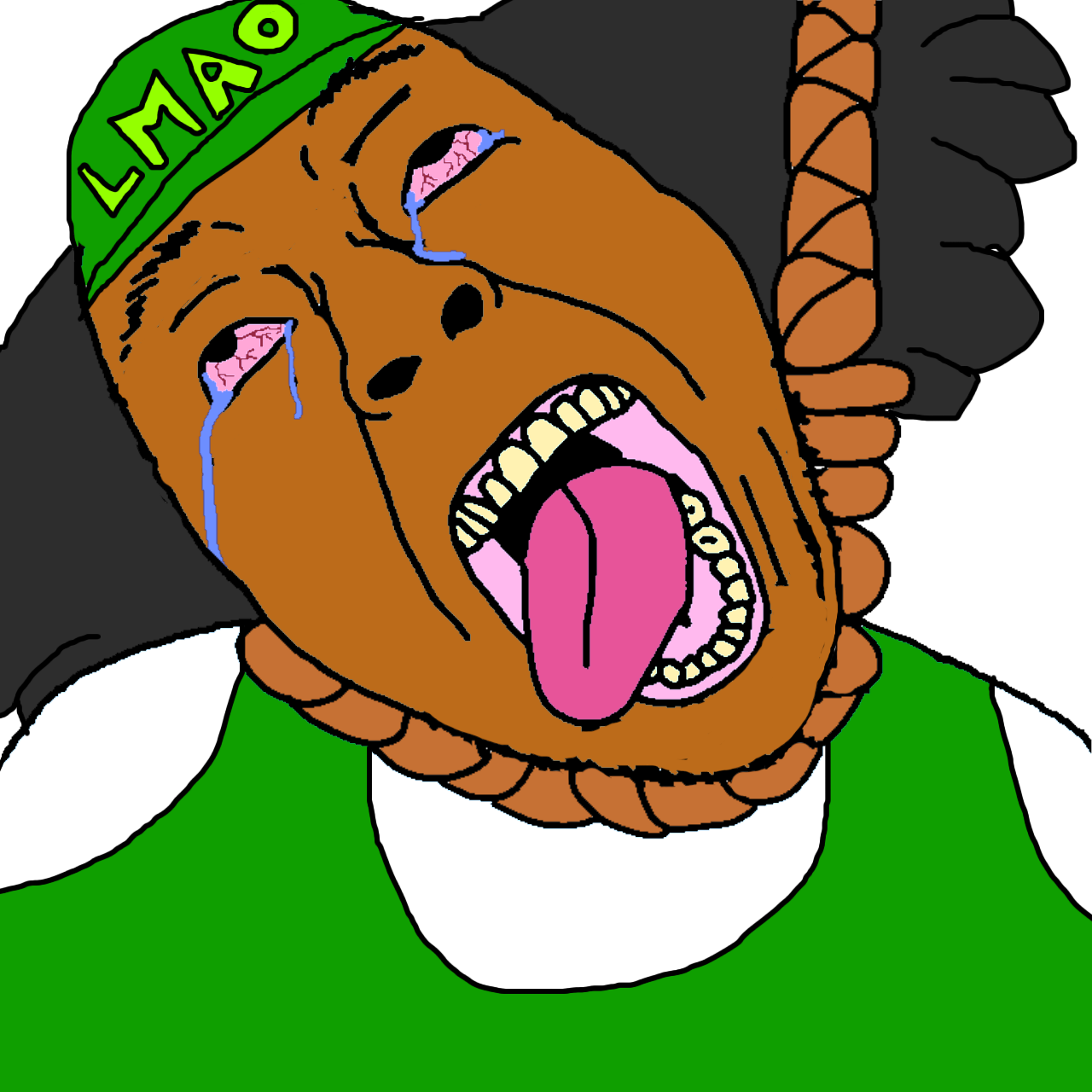bernd, hanging troonjak, troonjak, ack, bloodshot eyes, brown skin, cap, clothes, crying, hair