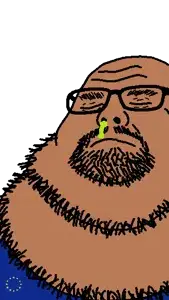 neckbeardjak, euromutt, bald, brown skin, closed eyes, closed mouth, european union, fat, glasses, neckbeard