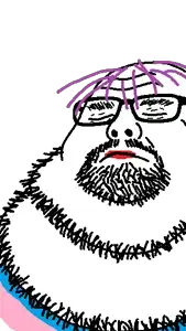 neckbeardjak, bald, closed eyes, closed mouth, fat, glasses, lipstick, neckbeard, purple hair, sleeping