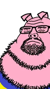 neckbeardjak, animal, bald, closed eyes, closed mouth, fat, glasses, neckbeard, pig, pink skin