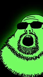 neckbeardjak, bald, central intelligence agency, fat, glasses, glowing, neckbeard, open eyes, open mouth, sunglasses