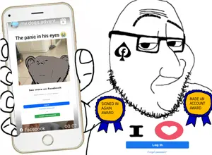 impish soyak ears, smugjak, showing phone, award, facebook, heart, holding object, holding phone, i love, looking at you