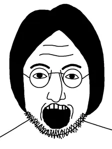 lennonjak, gape, glasses, hair, john lennon, open mouth, soyjak, stubble