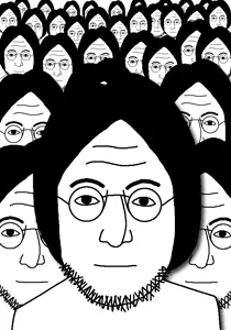 lennonjak, closed mouth, crowd, glasses, hair, john lennon, looking at you, multiple soyjaks, soyjak, stubble