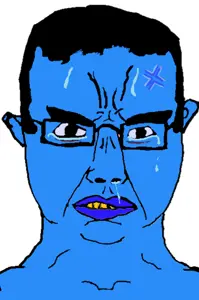 chudjak, anger mark, angry, blue skin, calm, crying, ear, glasses, hair, soyjak