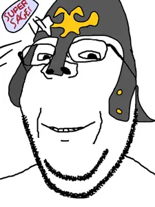gapejak, wholesome soyjak, closed mouth, clothes, glasses, hat, helmet, knight, looking at you, sage